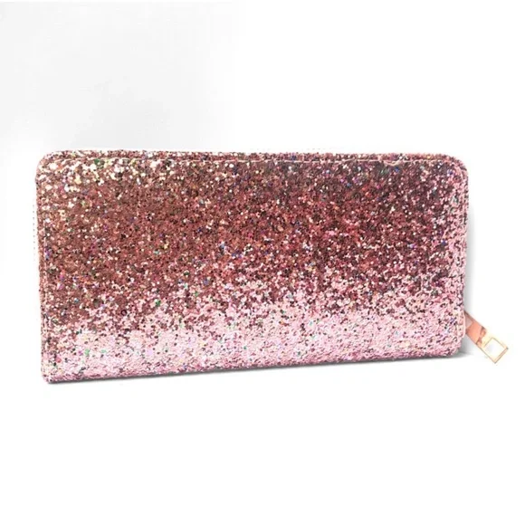1 LEFT! Pink Glitter Fancy Elegant Glitter Wallet Holiday Date Wedding - Picture 3 of 6